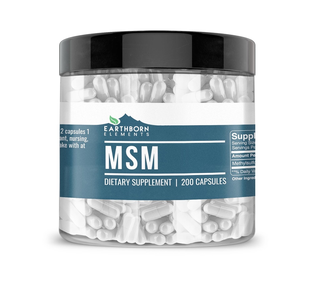 Earthborn Elements Methylsulfonylmethaan (MSM) 200 Capsules, Non-GMO, Makkelijk te nemen capsules