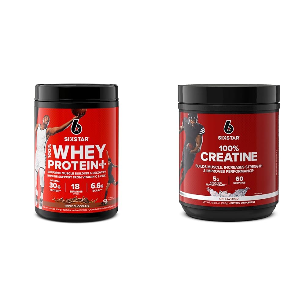 Six Star Elite Series 100% Wei Proteïne Plus Triple Chocolate 1,8lbs en 100% Creatine Monohydraat Poeder Unflavored 60 Servers
