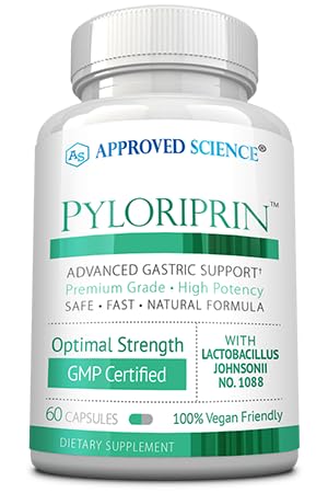 Approved Science Pyloriprin - Advanced Digestive Support for A Healthy Stomach - Zinc L-Carnosine, Probiotic, Broccoli Sprout, Deglycyrrhized Licorice - 60 Capsules - One Month Supply - Vegan