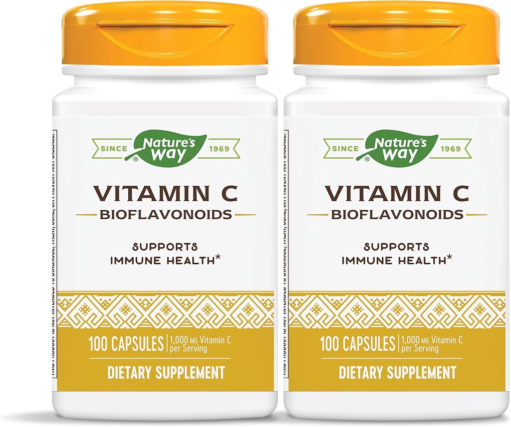 Nature's Way Vitamine C 500 mg met Bioflavonoïden, 1000 mg vitamine C per portie, 100 capsules, Verpakking van 2
