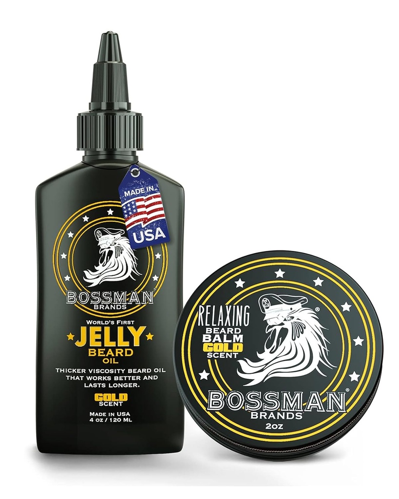 Bossman Jelly baard olie voor mannen & baard balsem voor mannen Combo - Gold Scent