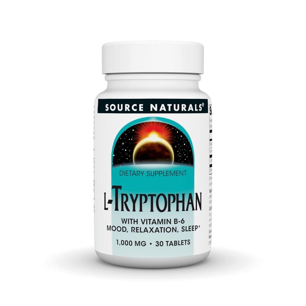 Bron Naturals L-Tryptofaan met vitamine B-6 - Ondersteuning Mood, Ontspanning en Slaap* 1000 mg - 30 tabletten