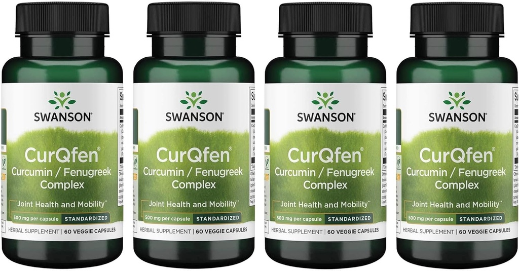 Swanson Controlled Release Curqfen Curcumin/Fenugriek Complex 60 Veg Capsules (4 verpakkingen)