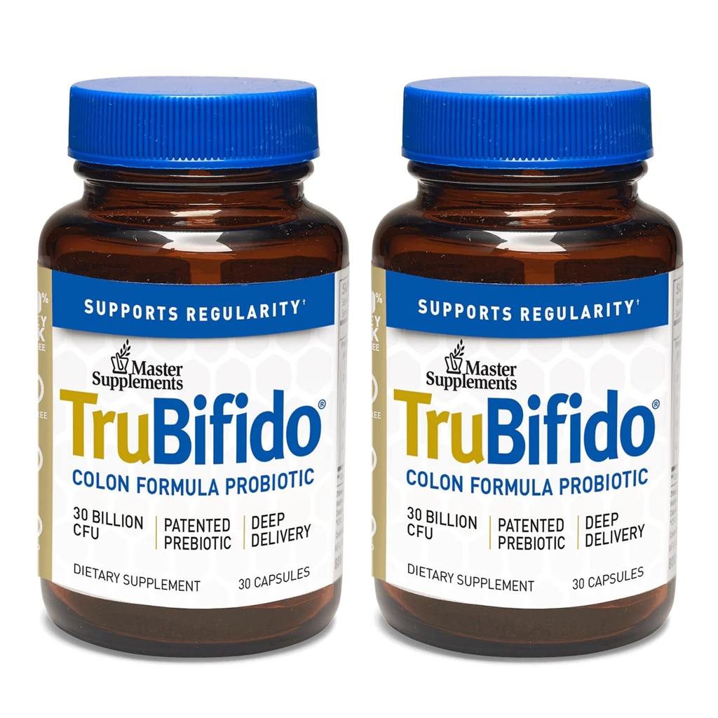 Master Supplementen TruBifido - 30 capsules, Verpakking van 2 - Krachtige Probiotica voor Colon Gezondheid en Energie - Immune Booster, Ondersteunt Regularity - Glutenvrij - 60 Totaal porties