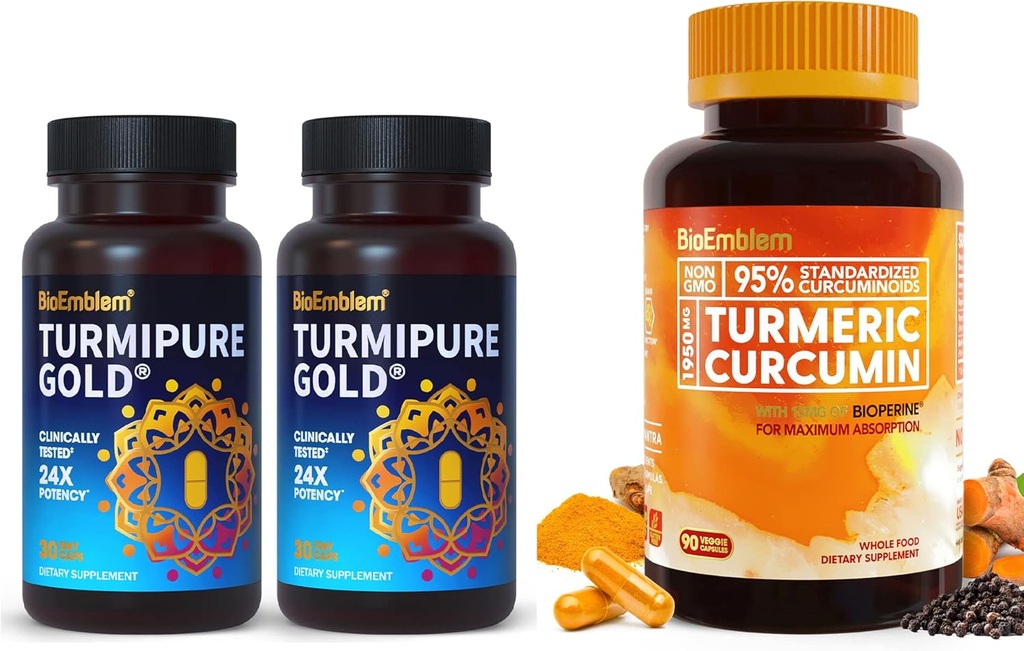 BioEmblem Kurkuma Curcumine met klinisch bestudeerd TurmiPure Kurkuma Curcumine Supplement met BioPerine