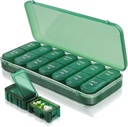 Pillendoos en Organisator 2 keer per dag, Weekly Travel Case voor vitamines, visolie + 2 afneembare schattige Organisators (Groen)