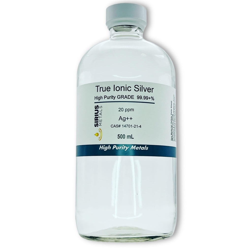 True Free Ionic Silver - 20 ppm: 500ml in helder glazen fles