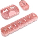3 Pack (Weekly & Daily), 2 Times a Day (AM/PM) + 7-Day Pill Organizer + Pill Cutter, Vitamin Planner, Large Capacity Pill Box Set, Travel Pill Case for Vitamins/Fish Oils/Supplements, Pink