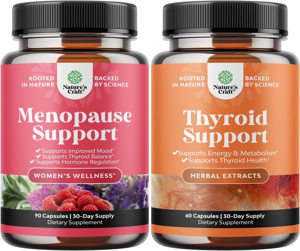 Bundle of Complete Herbal Menopauze Supplement voor vrouwen voor Nacht Sweaters Mood en meer met Dong Quai Vitex Chaste Berry en Herbal Thyroid Ondersteuning Complex Mood Enhancer Energy Supplement voor schildklier