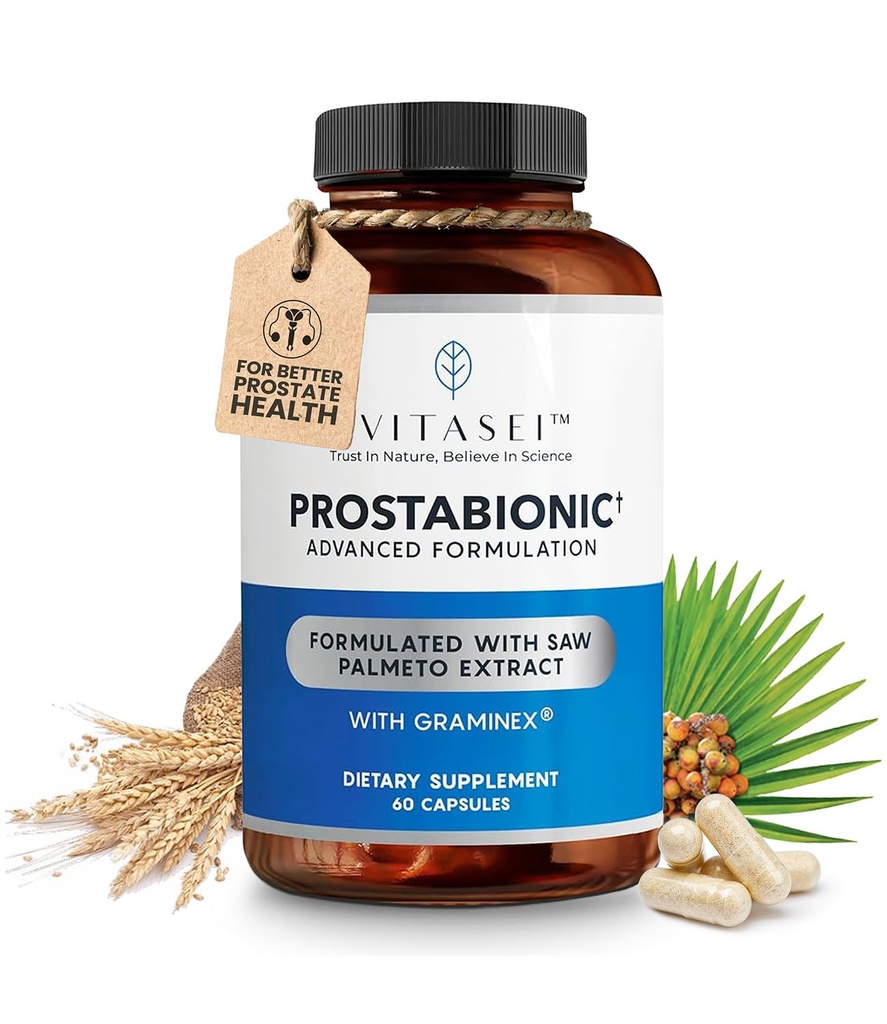 VITASEI Prostabionic Prostate Dieetsupplementen voor mannen W/Saw Palmetto, Bio-quercetin & Pygeum Africanum, Reduce Badkamer Trips - 60 Capsules