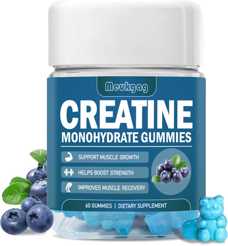 Creatine Monohydraat Gummies voor mannen en vrouwen, Kauwtabletten Creatine Monohydraat voor spierkracht, spier Builder, Energie Boost, Pre-Workout Gummies(60 Telling) - Blueberry Flavor