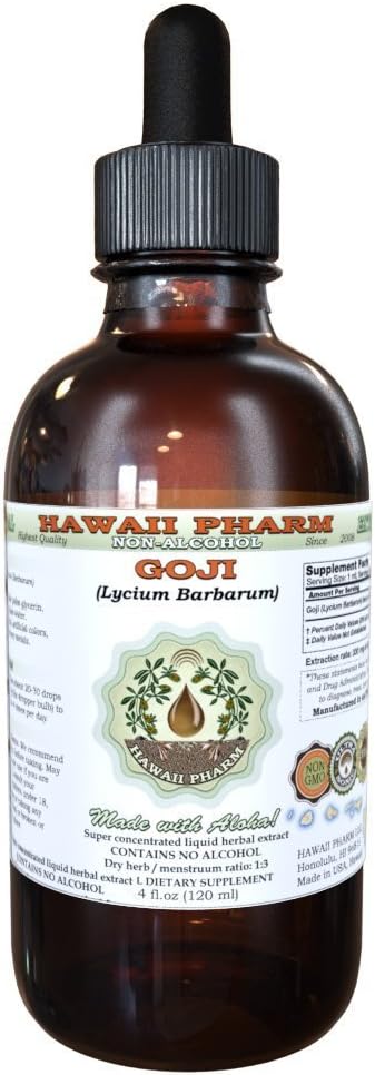 Goji Alcoholvrije Liquid Extract, Biologische Goji (Lycium Barbarum) Gedroogde Berry Glycerite Hawaii Pharm Natural Kruidensupplement 4 oz