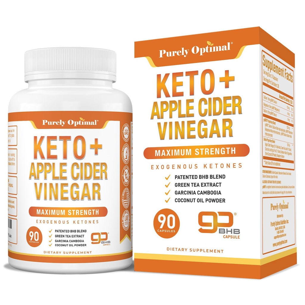 Pure Optimale Keto BHB & Apple Cider Vinegar Capsules - Exogene Ketones Supplement met de Moeder voor Ketosis Ondersteuning, gezonde levensstijl en algehele welzijn - 90 capsules