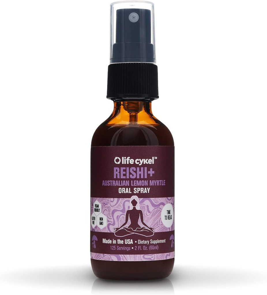 LIFE CYKEL Reishi paddo Oral Spray met citroenmyrtle - Slaap, Ontspanning - Immuunsysteem Ondersteuning, Antioxidanten, Vitamine C, Non-GMO, Veganistisch, Glutenvrij, Gemaakt in de VS, 1 oz