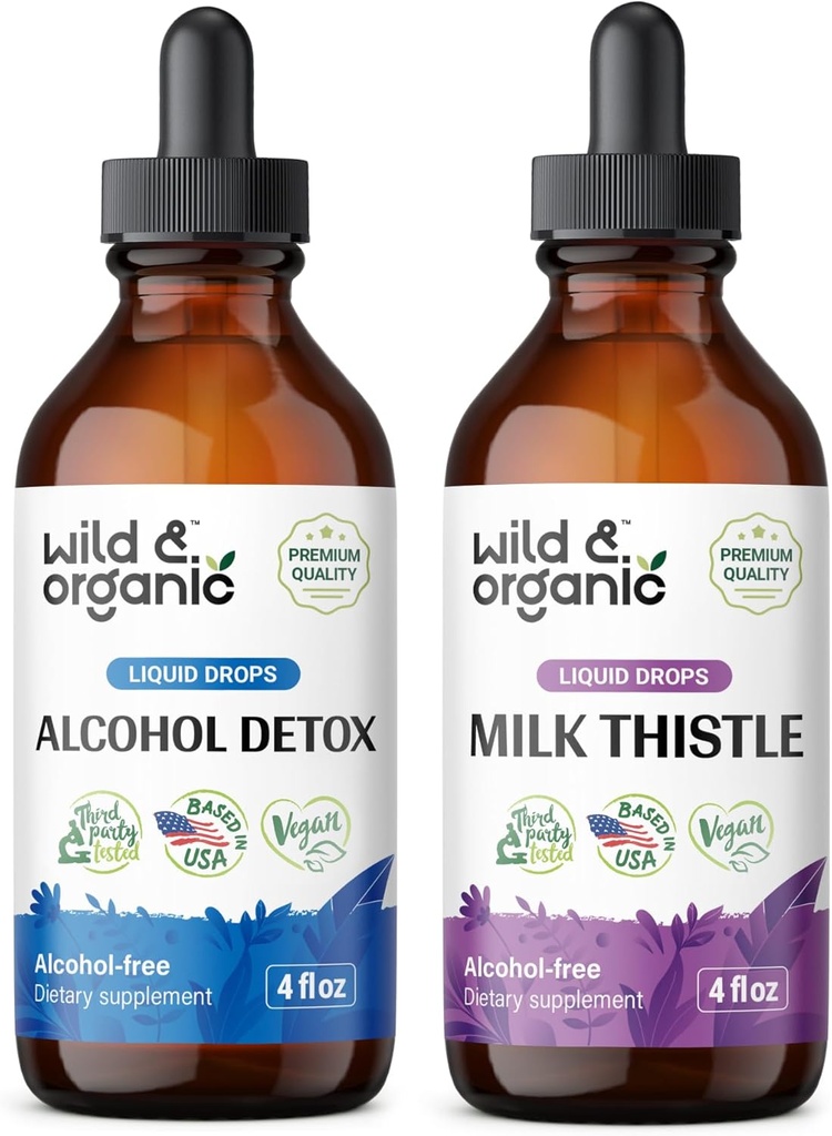 Wilde en organische alcohol Detox Tinctuur 4 fl oz & Milk Thistle Tinctuur 4 fl oz