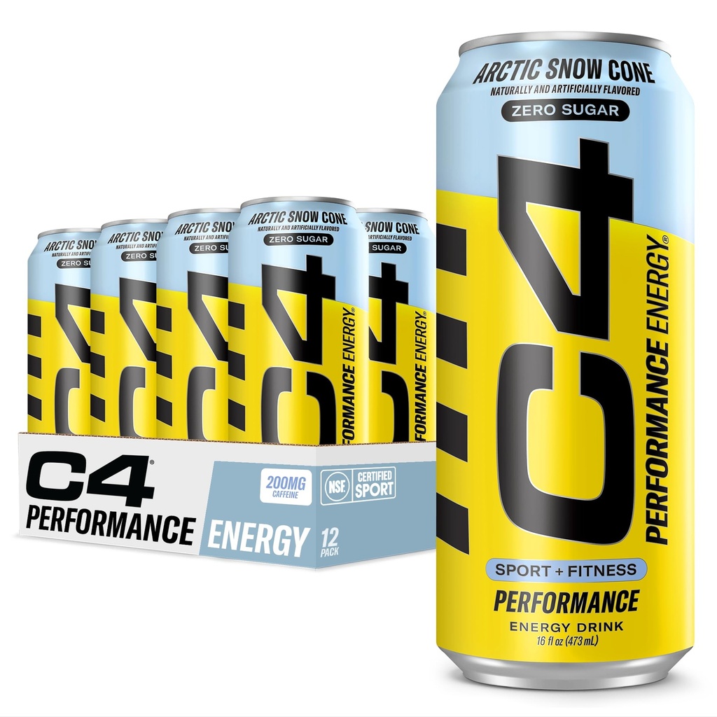 Cellucor C4 Carbonated Zero Sugar Energy Pre Workout Drink + Beta Alanine, (NIEUW) Sparkling Arctic Snow Cone, 16 Fl Oz, Pack of 12