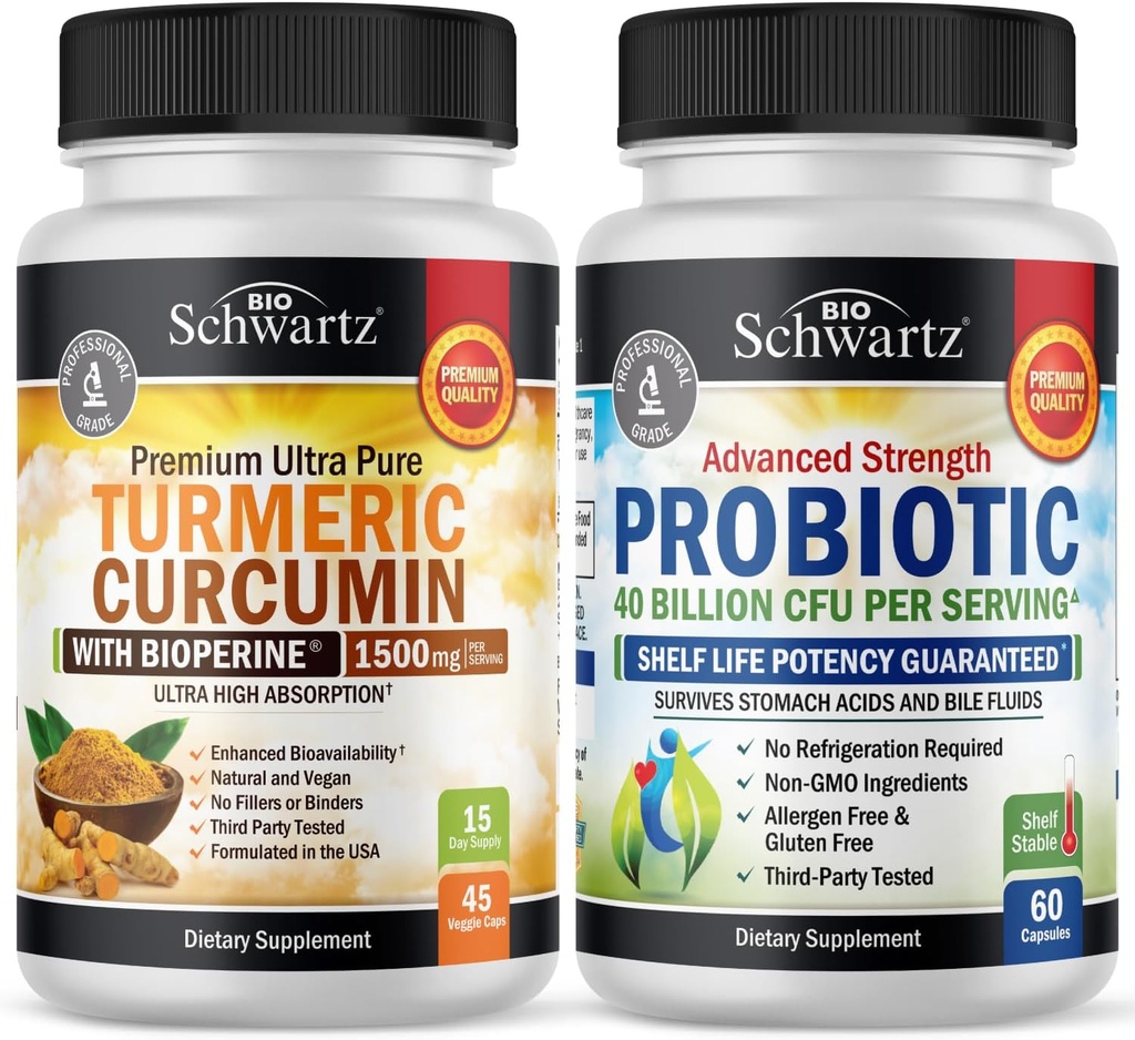 Kurkuma Curcumine 1500mg 45 Tellen + Probiotic 40 Miljard CFU 60 Tellen