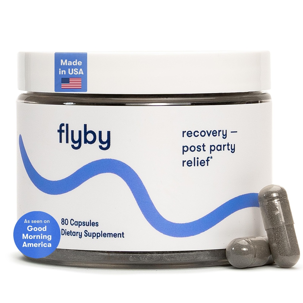 Flyby Recovery Supplement - All The Hang, Without The Over!TM - met melkdistel, vitamine C, geactiveerde Charcoal en Apple Cider Vinegar - Pre & Post Drink Formula (80 Tel.)