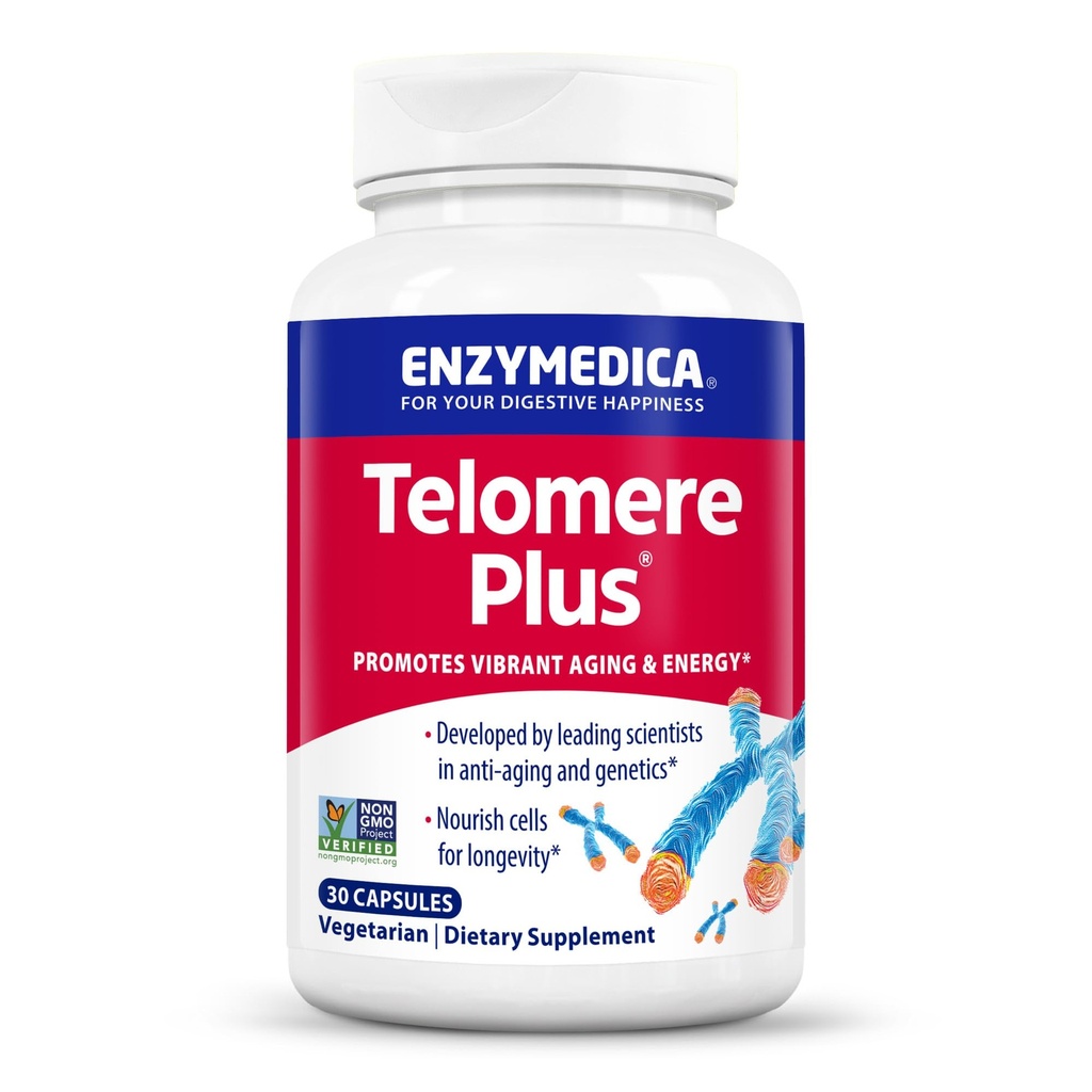 Enzymedica Telomere Plus - Telomerase Activity Support Supplement, Cellular Health & Aging Support for Women & Men, Astragalus Root, Rhodiola, Broccoli Seed Extract & Vitamin D3, Non-GMO - 30 Caps