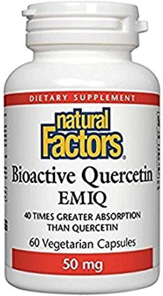 Natuurlijke factoren Bioactieve quercetine EMIQ 50mg, 60 Vegetarische Capsules