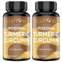 Liposomaal Kurkuma Curcumine 2200 mg met zwarte peper voor verbeterde absorptie en gewrichtsondersteuning, 60 softgels (2 flessen)