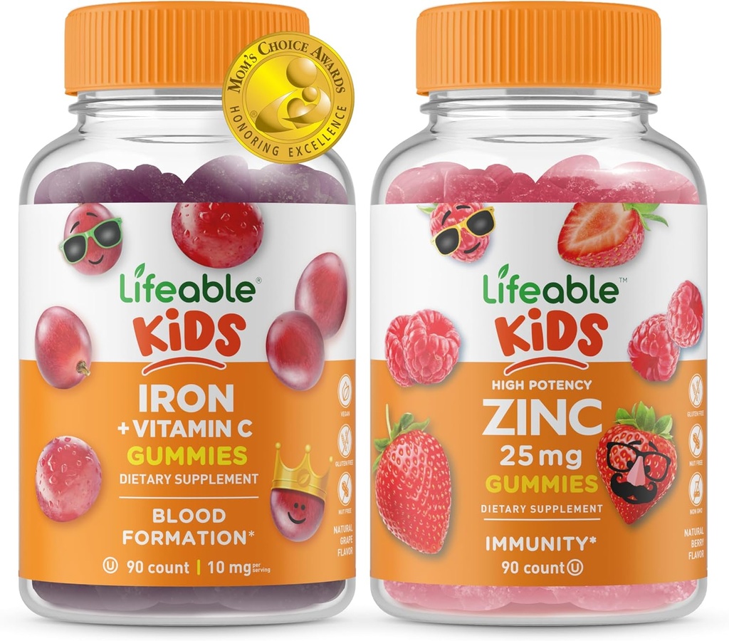 Levensvatbare Iron & Vitamin C Kids + Zink 50mg, Gummies Bundle - Grote Proeverij, Vitamine Supplement, Glutenvrij, GGO-vrij, Kauwgom