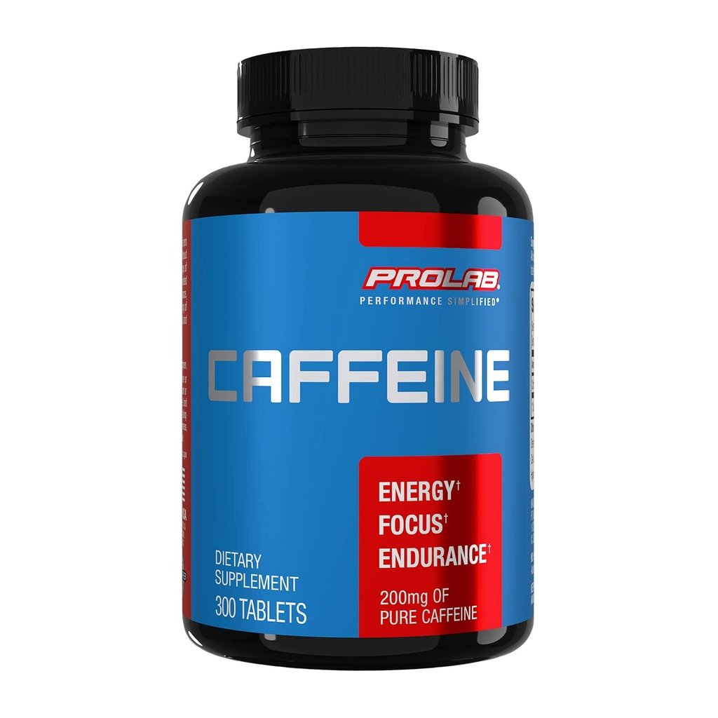 ProLab Cafeïne Tablets 200mg - 300ct Energie Ondersteuning, helpt Endurance & Mental Focus te verbeteren, vermoeidheid te verminderen, pre-workout, extra sterkte