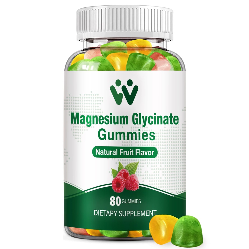Magnesium Glycinate Gummy's voor volwassenen - Suikervrij Magnesium Kalium Supplement voor Kalm Mood, Muscle, Bone & Energy Support, 80 Gummies