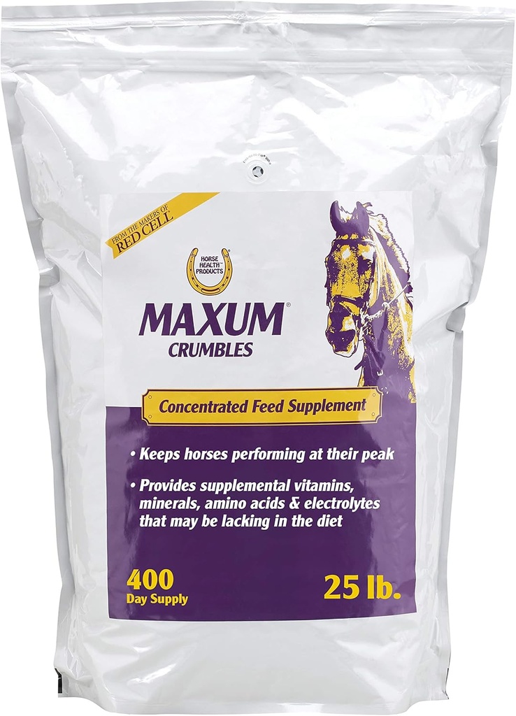 Horse Health Maxum Crumbles Geconcentreerde voersupplement voor paarden, Biedt een breed bereik van gunstige voedingsstoffen voor vandaag de dag Equine Atlete 25 Pond
