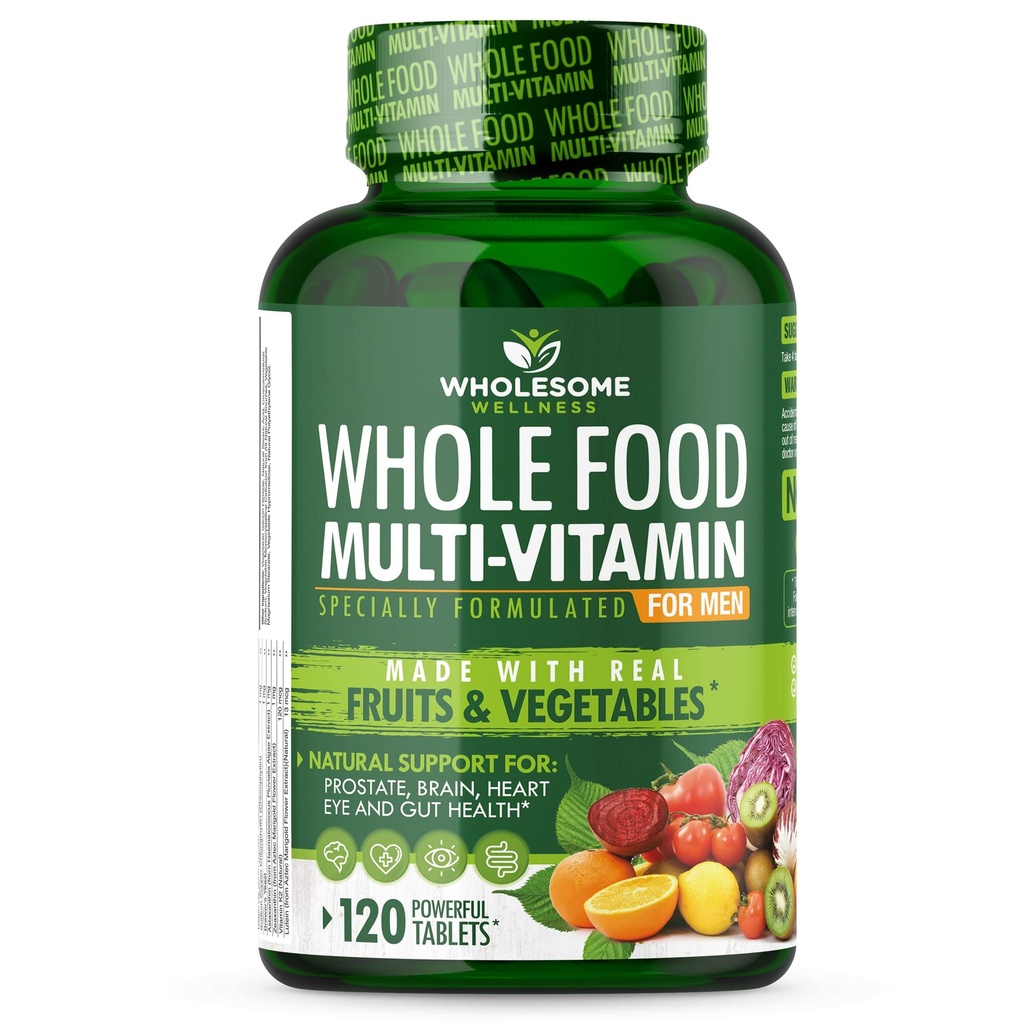 Gezonde Wellness Geheel voedsel Multivitamine voor mannen - Natuurlijke Multi Vitaminen, Mineralen, Biologische Extracten - Vegan Vegetarisch - 120 Tabletten