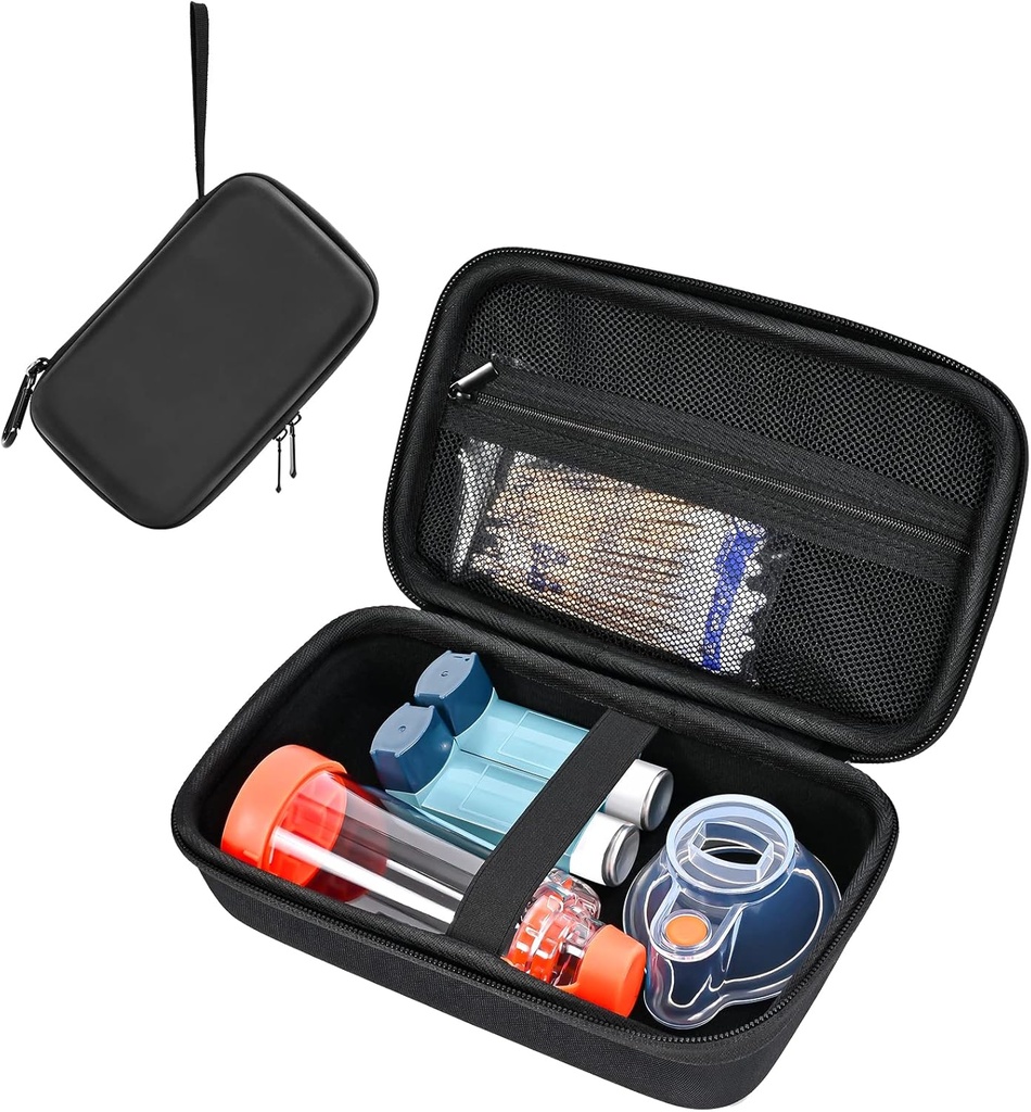 ProCase Hard Carrying Case voor Astma Inhaler, Portable Inhaler Spacer Travel Bag voor volwassenen kinderen, Maskers Astma Accessoires Houder, Astma Kits Organizer met Mesh Pocket -Zwart
