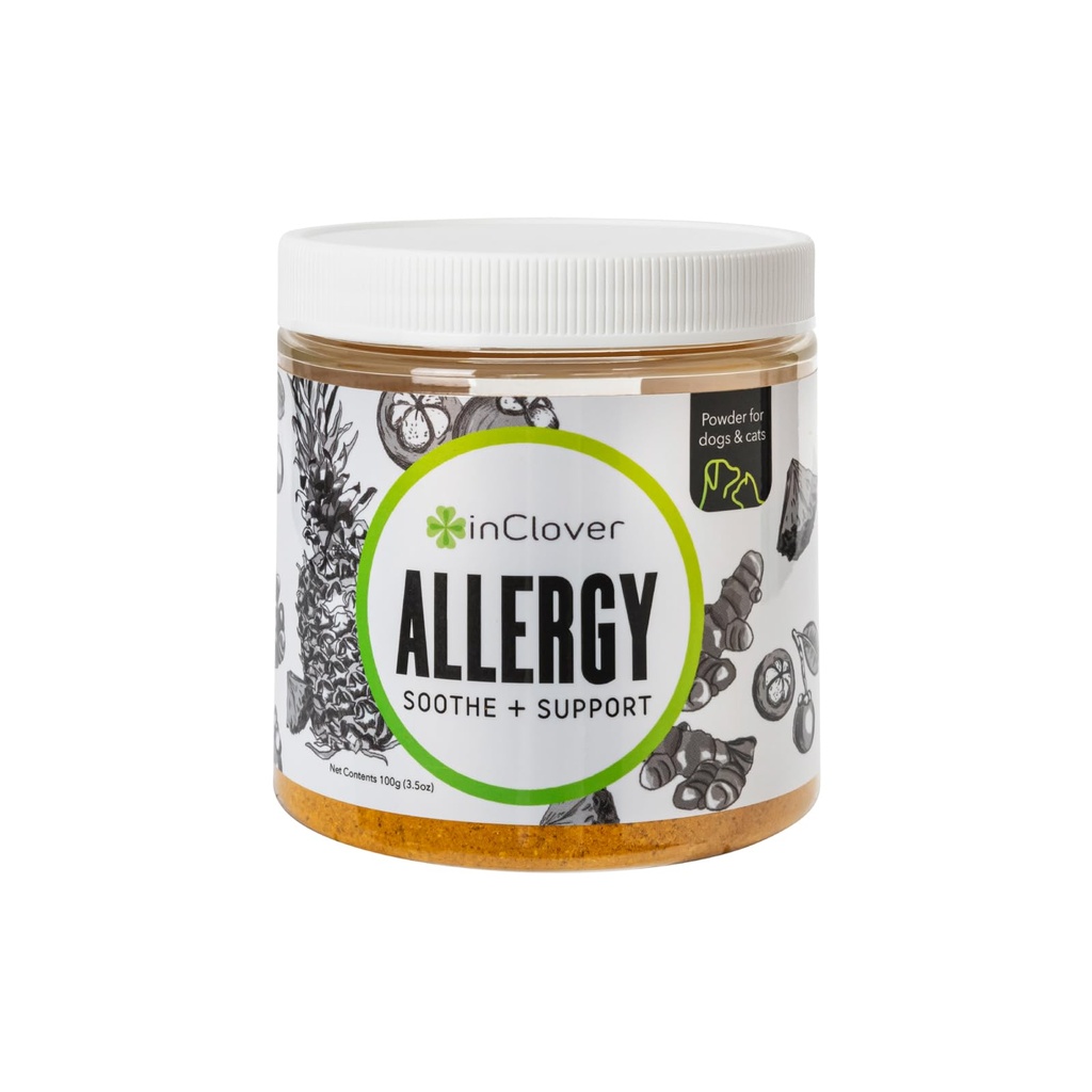 In Clover Natural Dog Allergy Relief Supplement met Kurkuma - BioResiliant Treat Powder Supplement voor honden met seizoensallergieën, Mangosteen helpt handhaven Histamine niveaus
