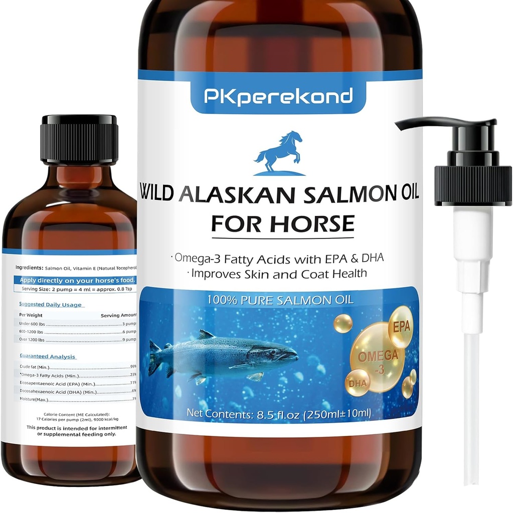 Wilde Zalmolie van Alaska voor paarden, Itch Relief, Visolie Omega 3 EPA+DHA Vetzuren, Huid & Coat Supplement voor Paarden, Ondersteuning Gezamenlijke Functie, Immune & Hart Gezondheid