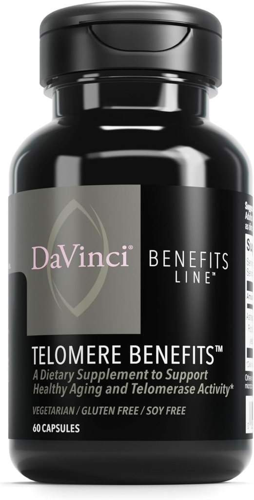 DAVINCI Labs Telomere Voordelen - Dieetsupplement ter ondersteuning van gezonde veroudering, antioxidant niveaus, geheugen en Telomerase activiteit* - met Astragalus Root Extract - Glutenvrije - 60 plantaardige capsules