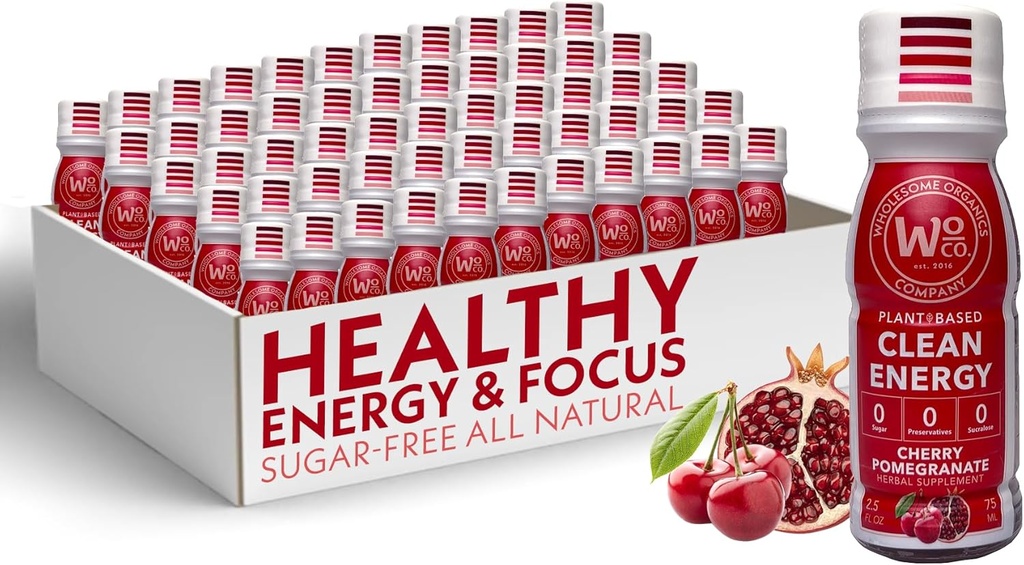 Gezonde Organics - Suikervrije Energie Shots Extra sterkte Natuurlijke en gezonde energie Dranken - Plant-Based Energie Supplementen w/Vitamine B12 Lion's Mane & Yerba Mate - Cherry Granaatappel smaak 48 Pack