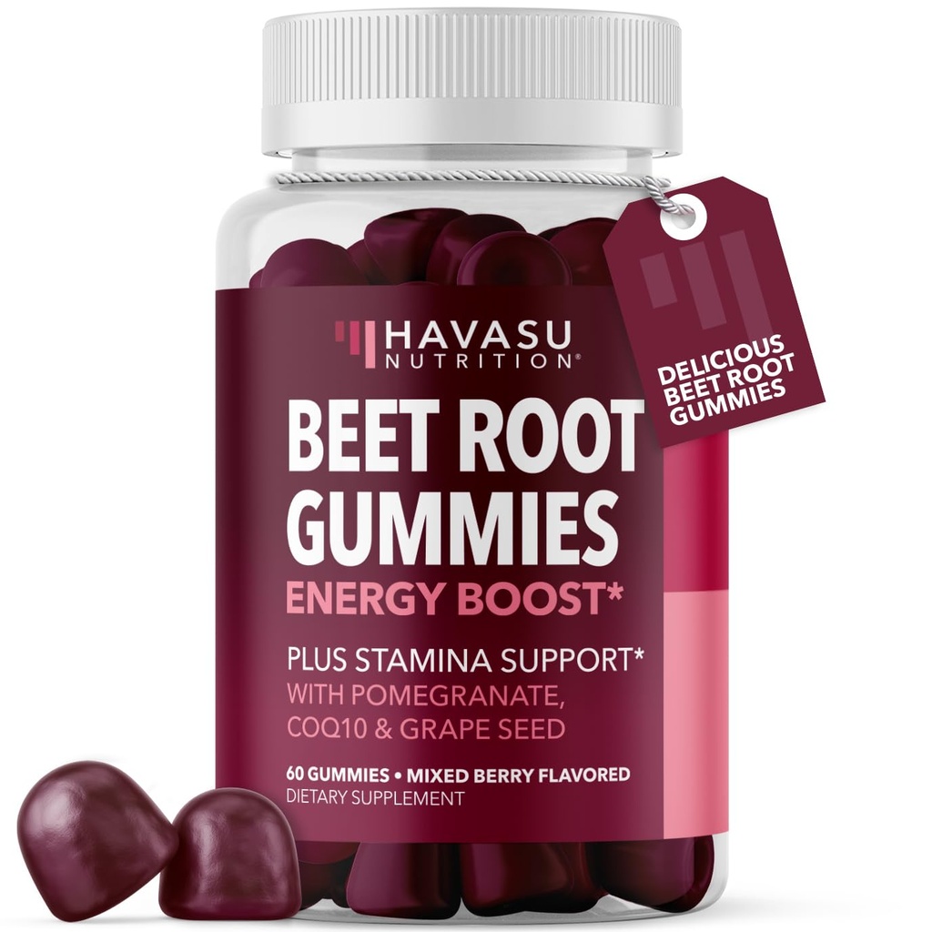Beetwortel Gummies met COQ10 & Granaatappel - Nitric Oxidation Supplement for Men and Women - Beetwortel for Endurance, Performance, Recovery - Vegan, Non-GMO, Glutenvrij - Mixed Berry Flavor, 60 Tel.