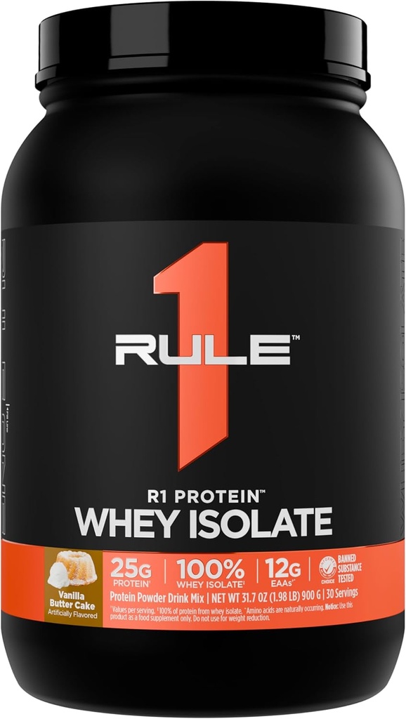 Artikel 1 R1 Proteïne Wei-isolaat - met 25g eiwit & 6g BCAA uitsluitend afkomstig van geïsoleerde en gehydrolyseerde bronnen voor workoutherstel (2 pond*, Vanillebotercake)