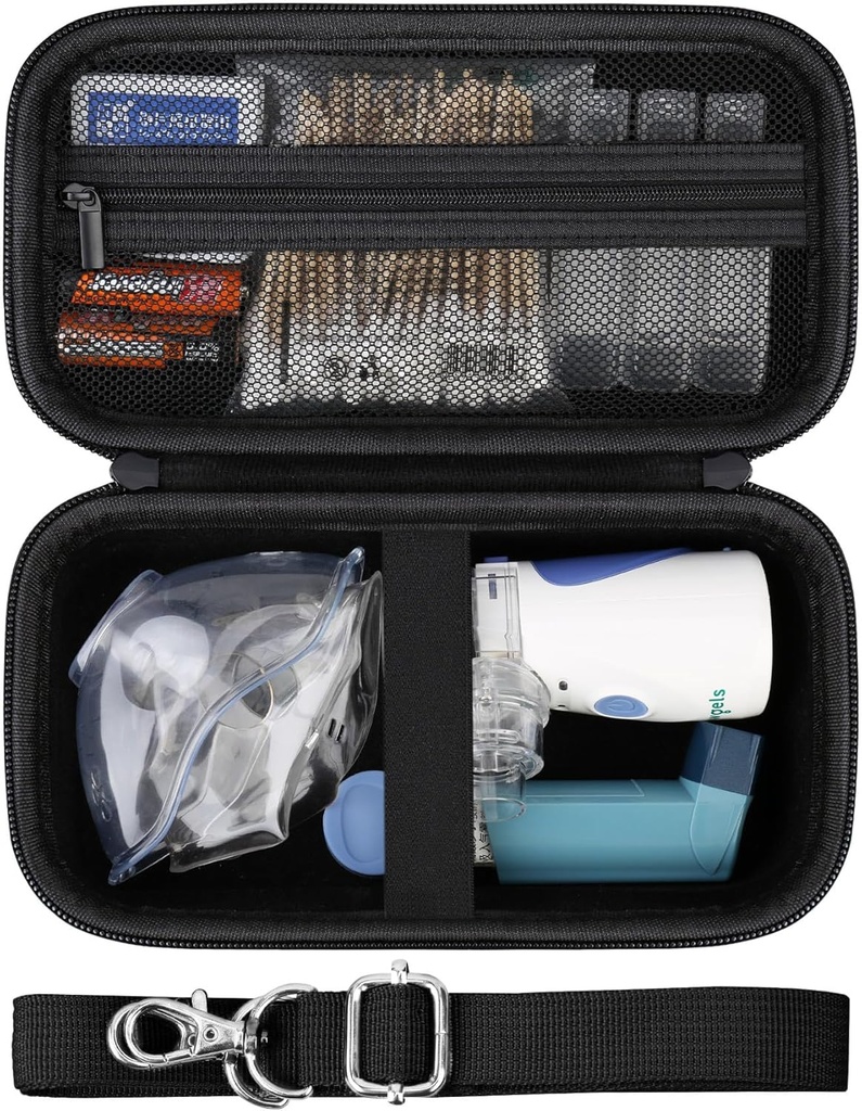 Hard Case voor draagbare vernevelaar handheld Mesh Inhaler Vernevelaar Machine voor volwassenen en kinderen reizen huishoudelijke gebruik, beschermende houder zak met Mesh Pocket voor USB-kabel en batterij, zwart