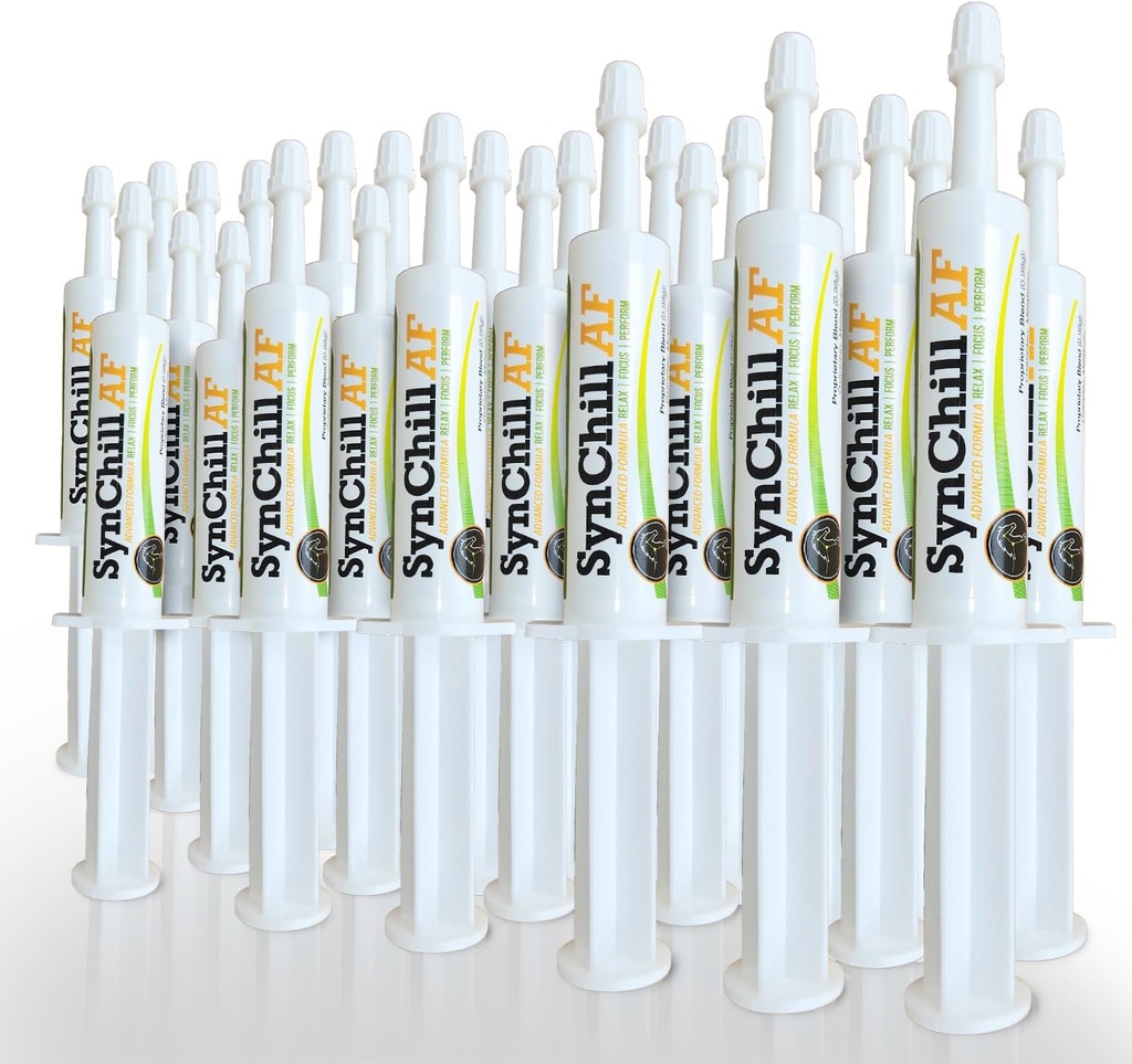 SynChill AF Calming Gel voor nerveuze paarden - Single Serving - Geavanceerde Formule met L-Theanine, Verhoogde Potentie, 100% Natural Supplement, Disposition & Vertrouwen Ondersteuning voor paarden - 25 Pack