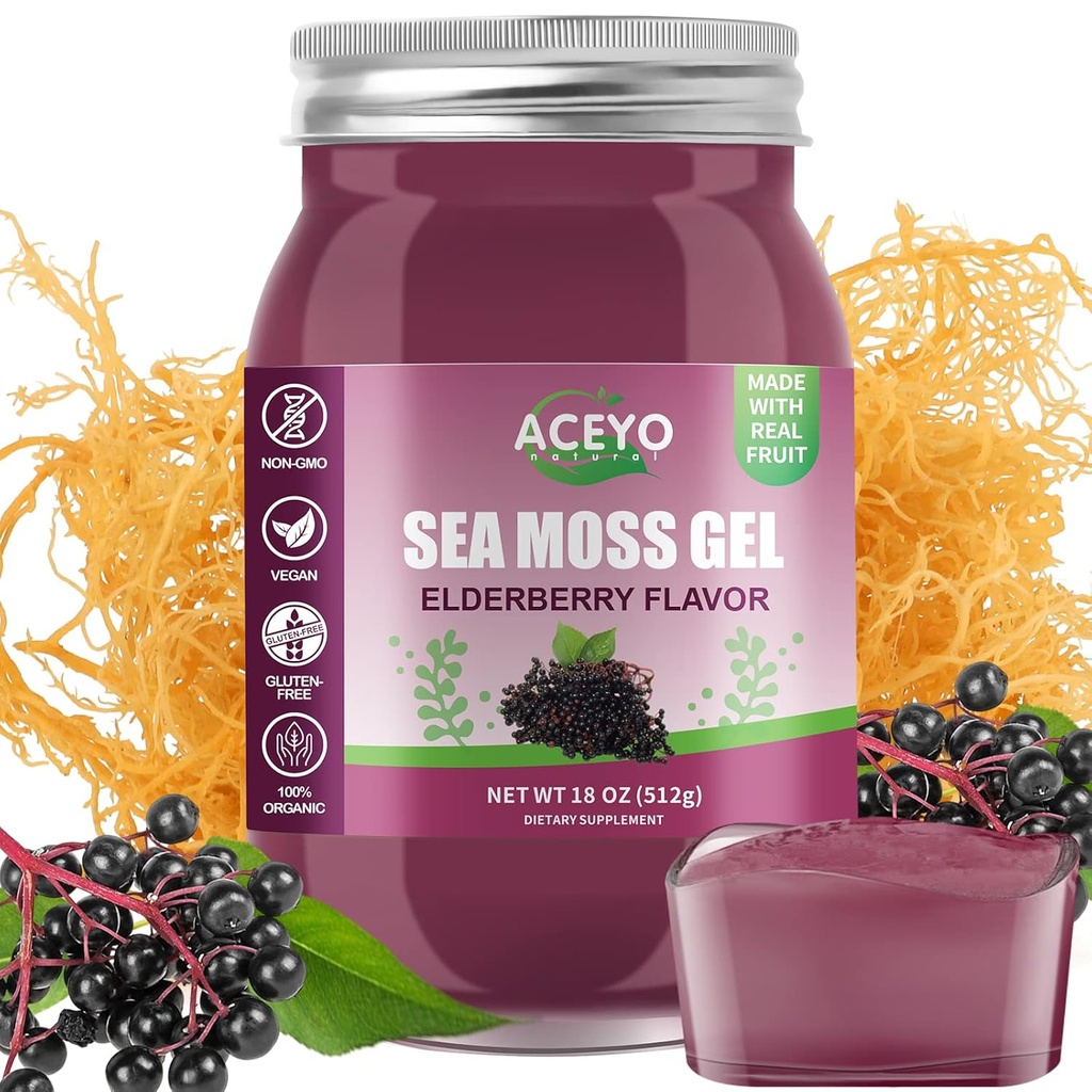 ACEYO (18 OZ) Ierse Vlierbessen Zee Mos Gel Biologische Raw Vegan Flavor 102 Vitaminen en Mineralen Wild Geoogste Non-GMO Immune Defense Booster Thyroid Digestieve Ondersteuning