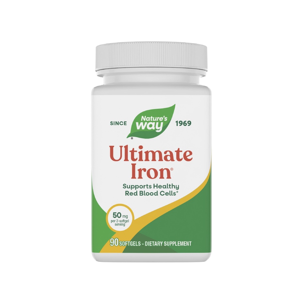 Natuur • Way Ultimate Iron, ondersteunt gezonde rode bloedcellen,* Ondersteunt Cellular Energy Production*, 50 mg per 2-Softgel Serving, Gluten-Free, 90 Softgels (Verpakking mei Vary)