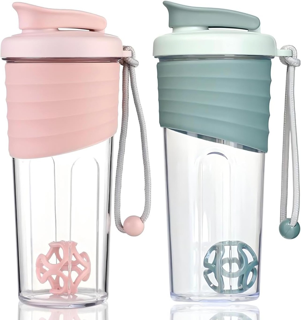 Shaker Bottle for Protein Mixes,24 oz (2 Pack),Protein Shaker Bottles with Whisk Ball, Mixer Bottle, Proteine Bottle, Portable Pre Workout Whey Protein Drink Shaker Cup, Pink, Teal