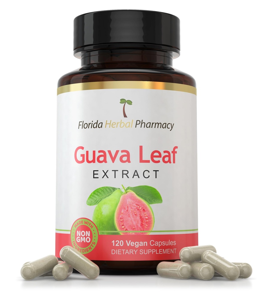 Florida Herbal Pharmacy, Guava Leaf Extract Supplement Capsules 10:1 (120 Capsules) 500 mg per capsule, 1000 mg Serving