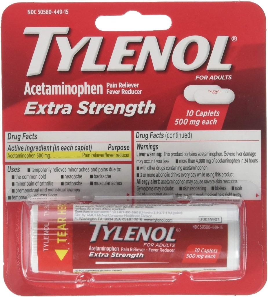 TYLENOL Extra sterkte caplets 10 ea (verpakking van 3)