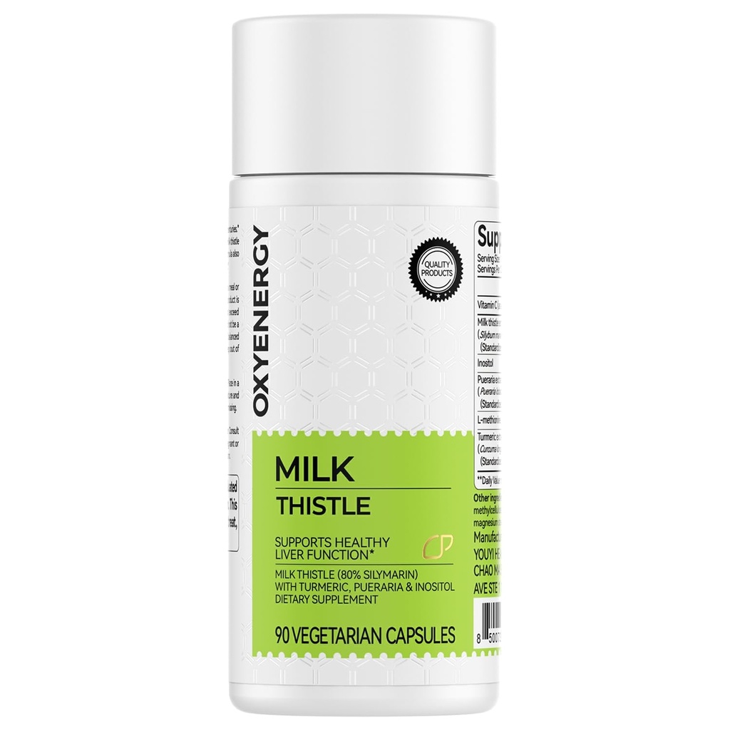OxyEnergy Silymarin Milk Thistle 300mg Extract met vitamine C, Inositol & Pueraria, lever detox & Repair Ondersteuning, Antioxidant Ondersteuning, 90 Vegetarische Capsules