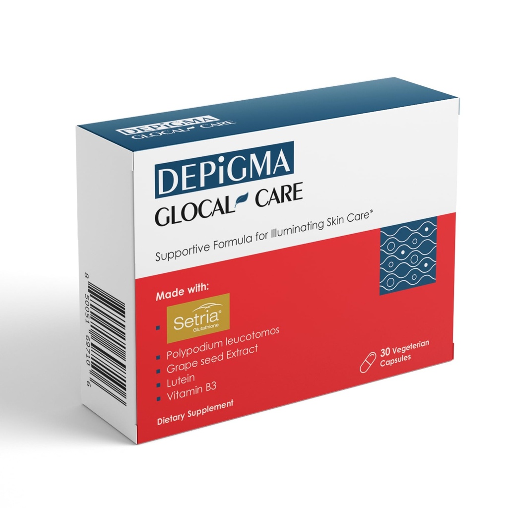 GlocalCare Depigma Support Reduction of Hyperpigmentation, Melasma & Dark Spots with Glutathion, Polypodium Leucocomos, Grape Seed & Marigold Extract