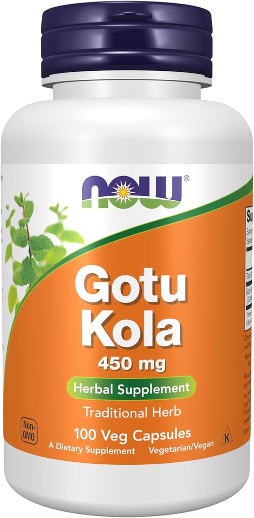 NOW Foods Supplements, Gotu Kola (Centella asiatica) 450 mg, kruidensupplement, 100 Veg Capsules