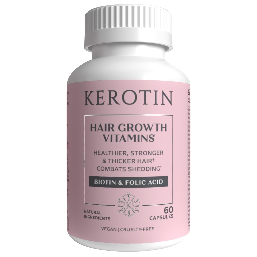 Kerotine Haargroei Vitaminen, Biotine Supplement, DHT Blocker, Collageen Stimulator, voor haarverlies ondersteuning, Nagel en huidverzorging, Inclusief Saw Palmetto, Vitamine D3 & meer - 60 pillen (1 maand levering)