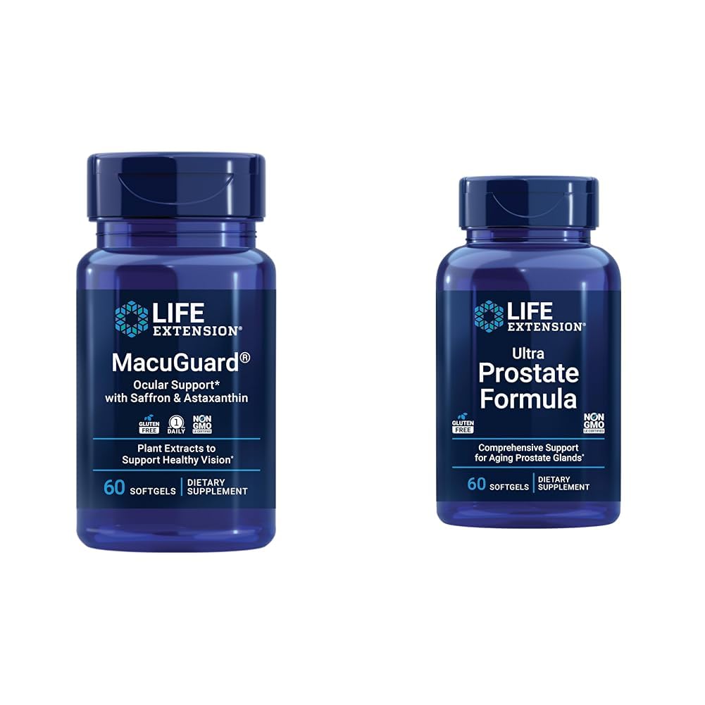Life Extension Macuguard Ocular Support met Saffron & Astaxanthine 60 Count en Ultra Prostate Formula Saw Palmetto 60 Softgels