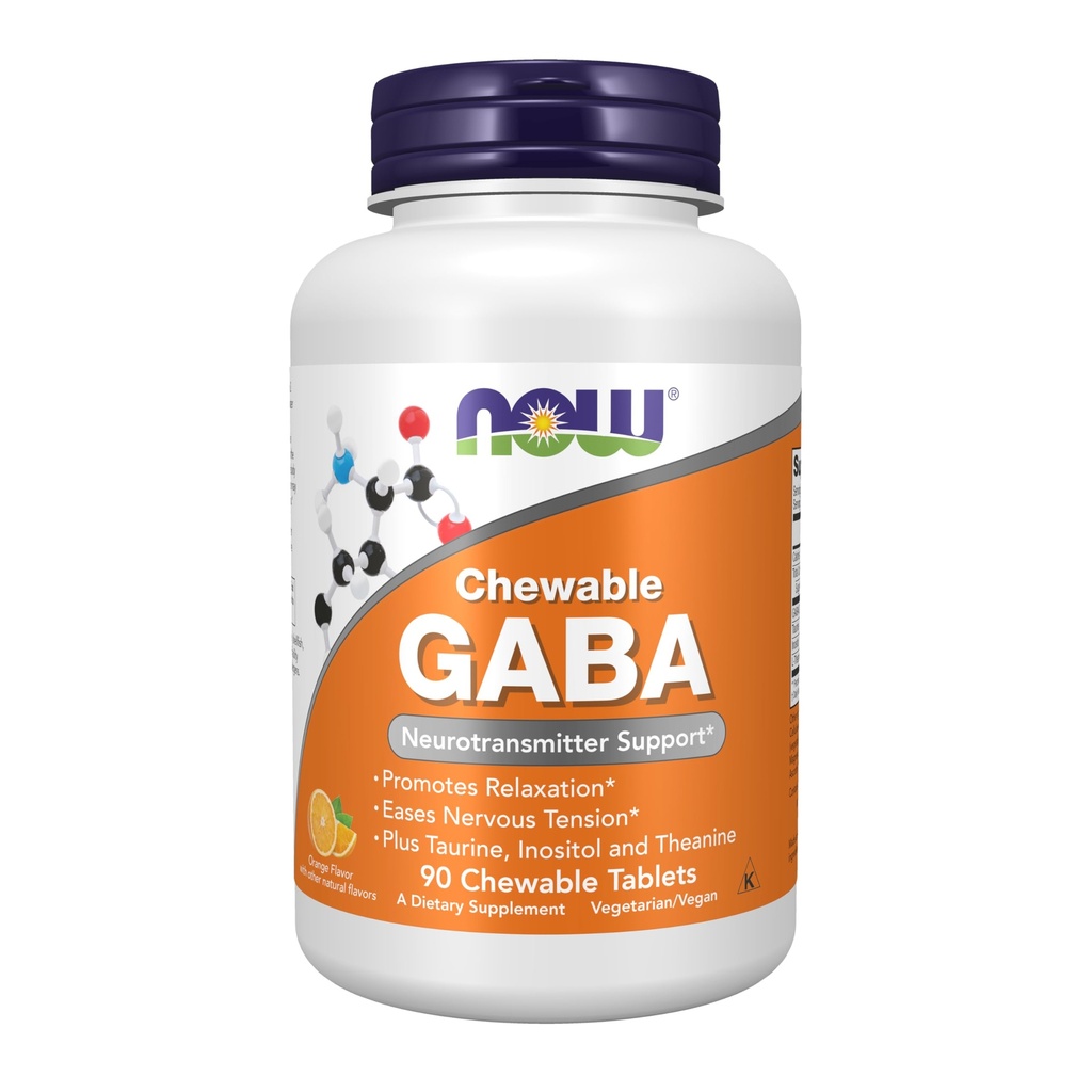 NOW Foods Supplements, GABA (Gamma-Aminobutyric Acid), Neurotransmitter Support*, Orange Flavor, 90 Chewables